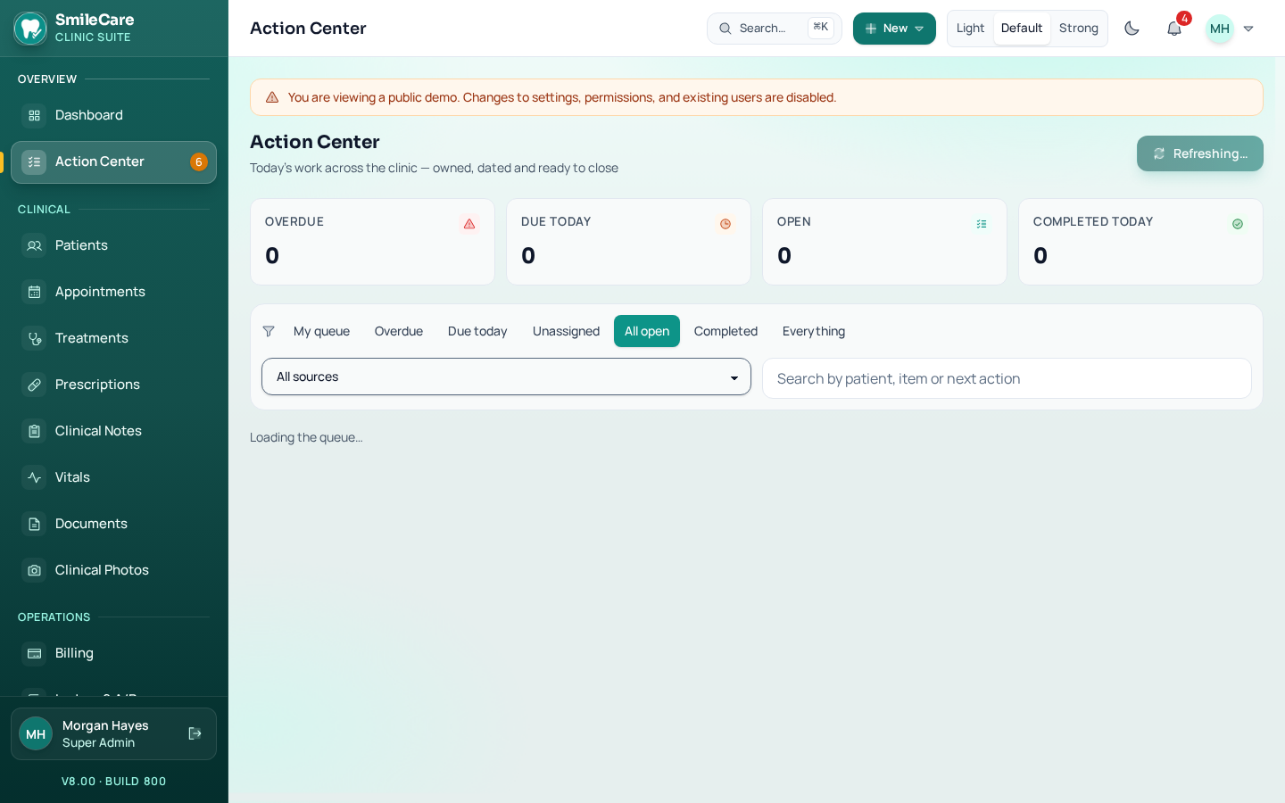 SmileCare Action Center screen