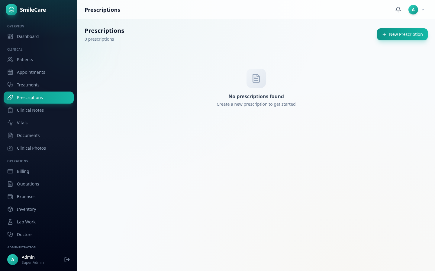 SmileCare digital prescription management with signing and print tracking