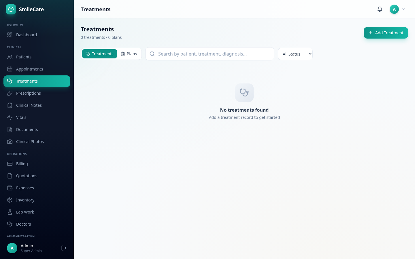 SmileCare treatment management with treatment plans and progress notes